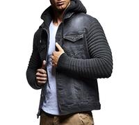 Leif Nelson Men's Denim Jacket Hoodie LN-5240 Anthracite Medium