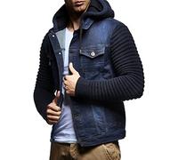 Leif Nelson Men's Denim Jacket Hoodie LN-5240 Blue Small