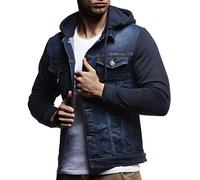 Leif Nelson Men's Denim Jacket Hoodie LN-5615 Blue Medium