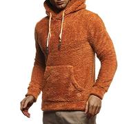 Leif Nelson Men's Hoodie Teddy Fleece Pullover with Hood Hoodie for Men Jumper Long Sleeve Sweatshirt LN20105, red-brown, L