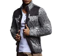 Leif Nelson Men's Knitted Jacket Stand-Up Collar Slim Fit Winter Leisure Cardigan Summer Modern Chunky Knit Sweat Long Sleeve Black Hoodie Shirt, Khaki, XXXL