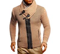 Leif Nelson Men's Knitted Jacket Stand-Up Collar Slim Fit Winter Leisure Jacket Summer Modern Men's Cardigan Chunky Knit Sweat Jacket Long Sleeve Men's Black Hoodie Shirt 5165 - Brown - XX-Large
