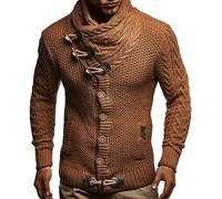 Leif Nelson Men's Knitted Jacket Turtleneck Cardigan Winter Pullover Hoodies Casual Sweaters Jumper LN4195 - Camel Brown- 5X-Large