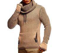 Leif Nelson Men's Knitted Jumper with Collar, High-Quality Winter Jumper in Regular Fit Cut, Ideal for Casual Looks, Available in Various Sizes and Colours, Brown-ecru, 3XL