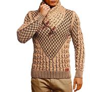 Leif Nelson Men's Knitted Jumper with Shawl Collar, High-Quality Winter Jumper in Regular Fit Cut, Ideal for Casual and Business Looks, Available in Various Sizes and Colours, Brown ecru, 4XL