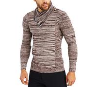 Leif Nelson Men's Knitted Jumper with Zip - Thin Men's Knitted Jumper for Winter and Summer - Cool Men's Jumper with Shawl Collar, Light beige brown, XXL