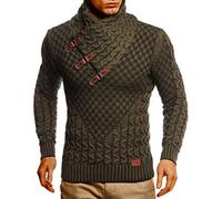 Leif Nelson Men's Knitted Pullover Shawl Collar Slim Fit Winter Summer Modern Men Black Jumper T-Shirt Long Sleeve with Collar Men's Hoodie Wool Jumper 5255, Khaki-Black, 4XL