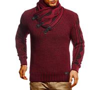 Leif Nelson Men's Knitted Pullover Shawl Collar Slim Fit Winter Summer Modern Men Black Pullover T-Shirt Long Sleeve with Collar Men's Hoodie Wool Jumper 5195 - Red - Small