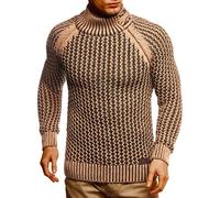 Leif Nelson Men's Knitted Pullover Turtleneck Slim Fit Winter Summer Modern Black Men Winter Sweater Sweatshirt Long Sleeve Shirt Men's Basic Hoodie Shirt LN5295, Brown ecru, M