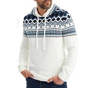 Leif Nelson Men's Norwegian Sweater - Men's Knitted Pullover with Hood, White, M