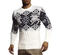 Leif Nelson Men's Pullover Knit Sweater Chunky Knit Crew Neck LN-20761 Ecru Large