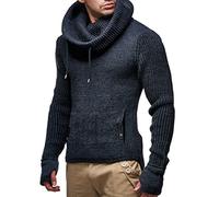 Leif Nelson Men's Pullover Knit Sweater Chunky Knit Shawl Collar LN-5060 Anthracite X-Large