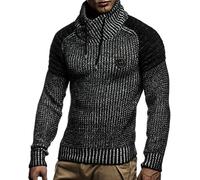 Leif Nelson Men's Pullover Knit Sweater Chunky Knit Shawl Collar LN-5235 Black-Ecru Medium