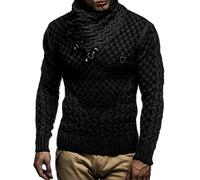 Leif Nelson Men's Pullover Knit Sweater Chunky Knit Shawl Collar LN-5255 Anthracite Black Large