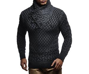 Leif Nelson Men's Pullover Knit Sweater Chunky Knit Shawl Collar LN-5255 Anthracite Black XX-Large