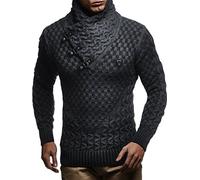 Leif Nelson Men's Pullover Knit Sweater Chunky Knit Shawl Collar LN-5255 Anthracite Black XXX-Large
