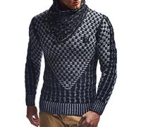 Leif Nelson Men's Pullover Knit Sweater Chunky Knit Shawl Collar LN-5255 Black-Ecru X-Large