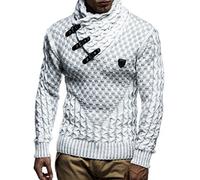 Leif Nelson Men's Pullover Knit Sweater Chunky Knit Shawl Collar LN-5255 Crude Grey Medium