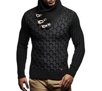 Leif Nelson Men's Pullover Knit Sweater Chunky Knit Shawl Collar LN-5385 Anthracite Black XX-Large