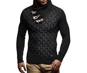 Leif Nelson Men's Pullover Knit Sweater Chunky Knit Shawl Collar LN-5385 Anthracite Black XX-Large