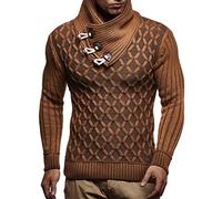 Leif Nelson Men's Pullover Knit Sweater Chunky Knit Shawl Collar LN-5385 Camel Brown Medium