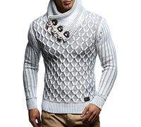 Leif Nelson Men's Pullover Knit Sweater Chunky Knit Shawl Collar LN-5385 Crude Grey Large