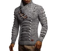 Leif Nelson Men's Pullover Knit Sweater Chunky Knit Shawl Collar LN-5575 Grey Black XX-Large