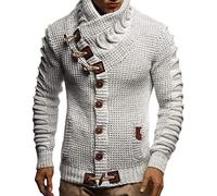 Leif Nelson Men's Pullover Knit Sweater Chunky Knit Shawl Collar LN-5585 Grey XX-Large