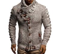 Leif Nelson Men's Pullover Knit Sweater Chunky Knit Shawl Collar LN-5585 Tan XX-Large