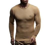 Leif Nelson Men's Pullover Knit Sweater fine Knit Crew Neck LN-1545 Dark Beige X-Large