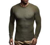 Leif Nelson Men's Pullover Knit Sweater fine Knit Crew Neck LN-1545 Khaki Large
