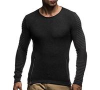 Leif Nelson Mens Pullover Knit Sweater fine Knit Crew Neck LN-20705 Anthracite XX-Large