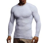 Leif Nelson Men's Pullover Knit Sweater fine Knit Crew Neck LN-20746 Grey Ecru X-Large