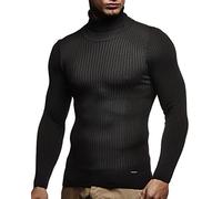 Leif Nelson Men's Pullover Knit Sweater fine Knit Turtleneck LN-1670 Black Large