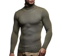 Leif Nelson Men's Pullover Knit Sweater fine Knit Turtleneck LN-1670 Khaki X-Large