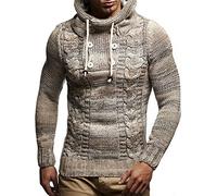 Leif Nelson Men's Pullover Knit Sweater Hooded Hoodie LN-20227 Beige Medium