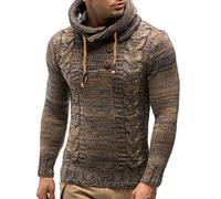 Leif Nelson Men's Pullover Knit Sweater Hooded Hoodie LN-20227 Brown Large