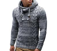 Leif Nelson Men's Pullover Knit Sweater Hooded Hoodie LN-20227 Grey XX-Large