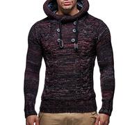 Leif Nelson Men's Pullover Knit Sweater Hooded Hoodie LN-20227 Red XX-Large