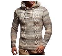 Leif Nelson Men's Pullover Knit Sweater Hooded Hoodie LN-20743 Beige XX-Large