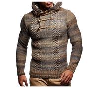 Leif Nelson Men's Pullover Knit Sweater Hooded Hoodie LN-20743 Brown XXX-Large
