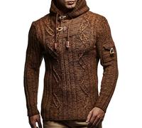 Leif Nelson Men's Pullover Knit Sweater Hooded Hoodie LN-5400 Camel Large