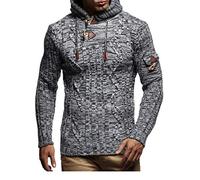 Leif Nelson Men's Pullover Knit Sweater Hooded Hoodie LN-5400 Grey Black Medium