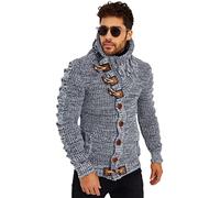Leif Nelson Men's Stylish Knit Sweater with Buttons | Knitted Sweatshirt Pullover with Collar | Warm for Winter | LN5585, Gray-black, 3X-Large