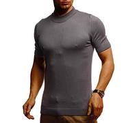 Leif Nelson Men's Summer T-Shirt Crew Neck Slim Fit Fine Knit Cool White Black Basic Men's T-Shirt Crew Neck Boys Short Sleeve O-Neck Short Sleeve Top Long LN7430 - Grey - X-Large