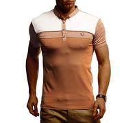 Leif Nelson Men's Summer T-Shirt Polo Collar Slim Fit Cotton Content Basic Black Men's Polo Shirts Long Sleeve Sweatshirt Short Sleeve White Short Sleeve Shirts Long LN1420, Camel Melange, M