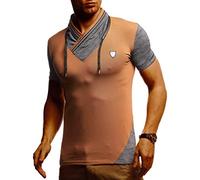 Leif Nelson Men's Summer T-Shirt with Drawstring, Regular Fit Men's T-Shirt with High Cotton Content, Fashionable Men's T-Shirt, Stylish Men's T-Shirt, Short Sleeve, camel, L