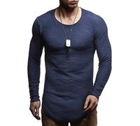 Leif Nelson Men's Sweater Long Sleeve Crew Neck Sweatshirt LN-6298 Dark Blue Large