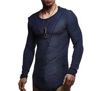 Leif Nelson Men's Sweater Long Sleeve Crew Neck Sweatshirt LN-6323 Blue Large