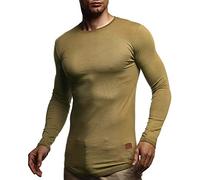 Leif Nelson Men's Sweater Long Sleeve Crew Neck Sweatshirt LN-8394 Khaki X-Large